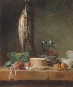 Jean Baptiste Simeon Chardin Style life with fish, Grunzeug, Gougeres shot el as well as oil and vinegar pennant on a table Germany oil painting artist